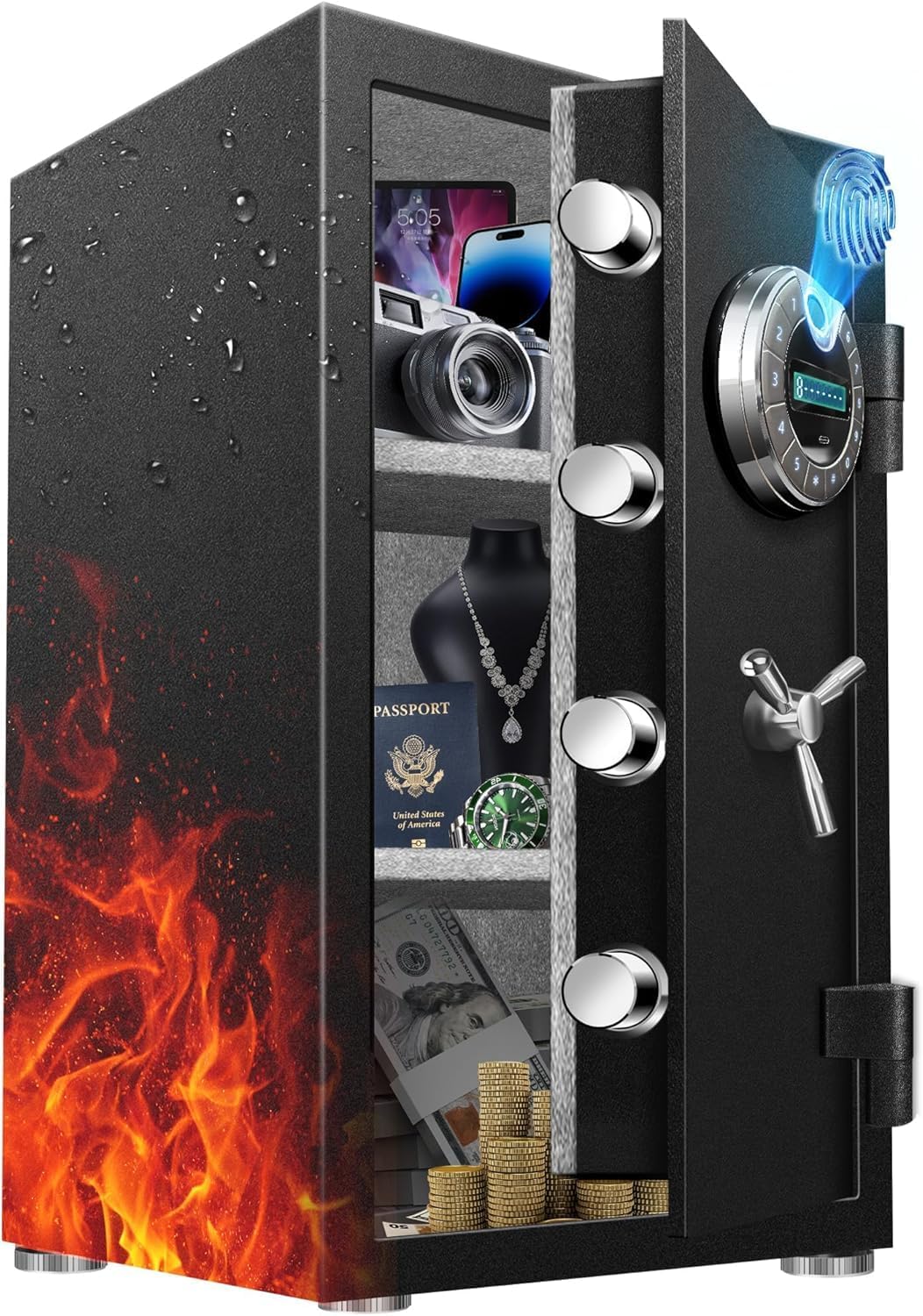 8.0Cuft Biometric True Fireproof Safe with LED & Alarm, 120LB | Fingerprint + keypad + keys for quick access