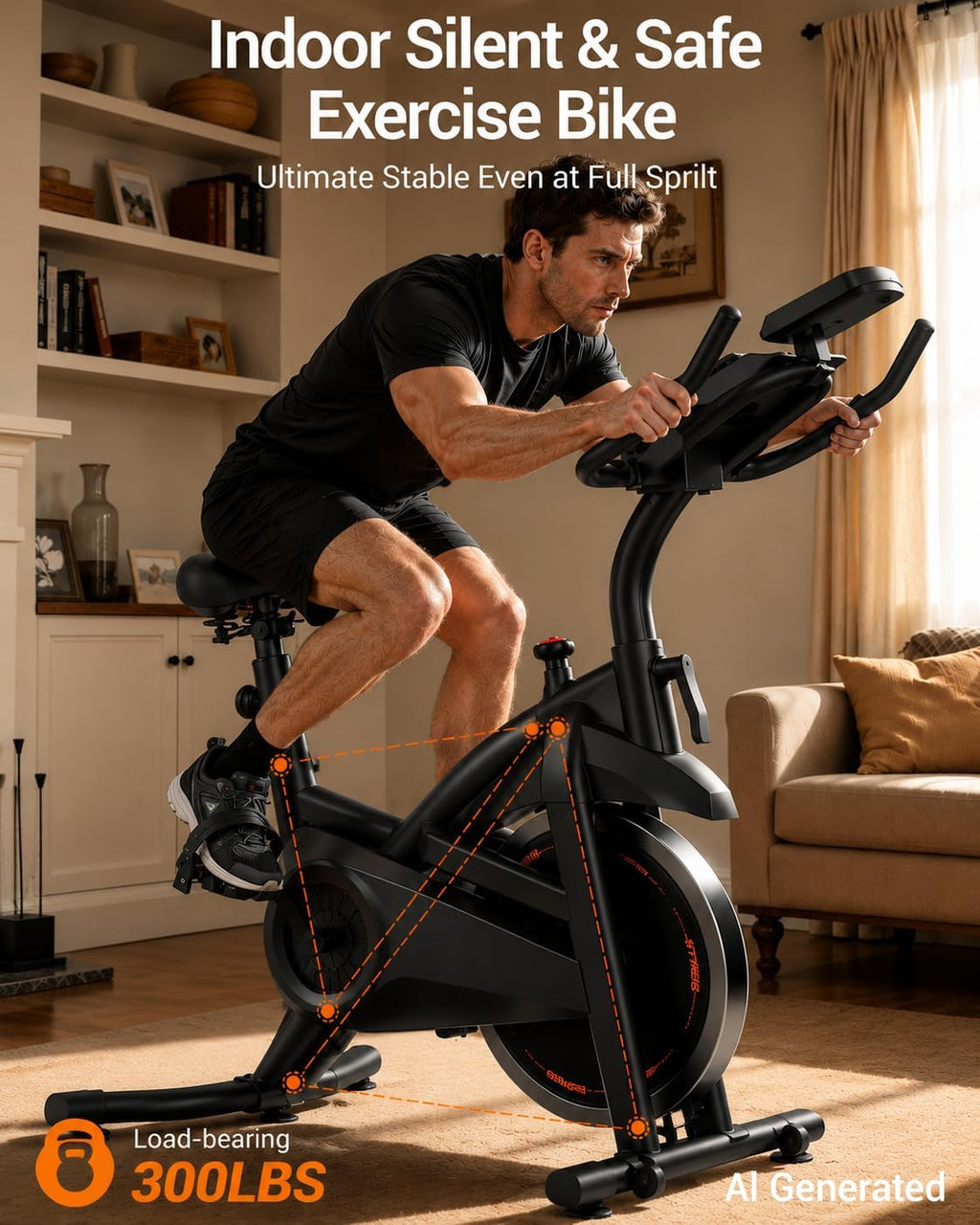 CURSOR FITNESS Exercise Bike, Brake Pad Stationary Bike for Home with Exclusive App