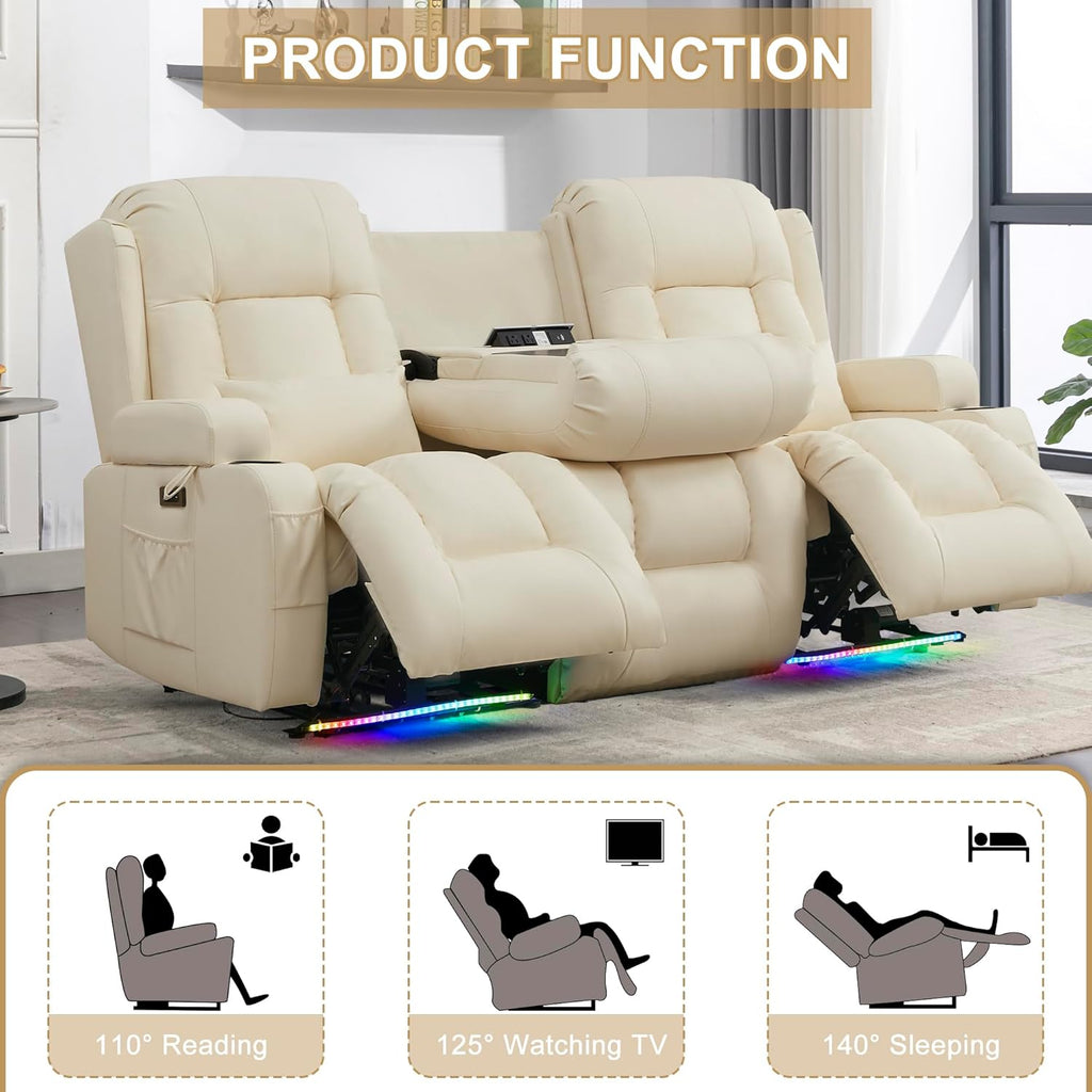 URRED Power Recliner Sofa with Massage and Heat, 3 Seater Dual