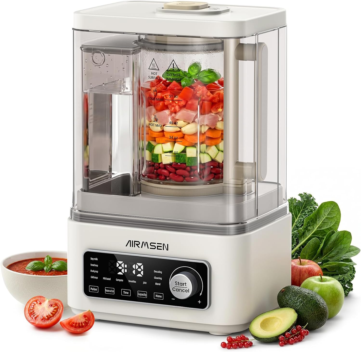 AIRMSEN 11-in-1 Steam Heating Glass Blender for Kitchen, 1200W Professional Countertop Blender with 68oz Removable Water Tank