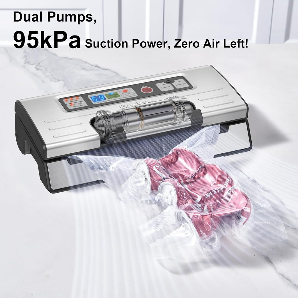 95kPa Precision Vacuum Sealer Machine, Double Heat Seal for Dry/Moist Food, Easy-Lock