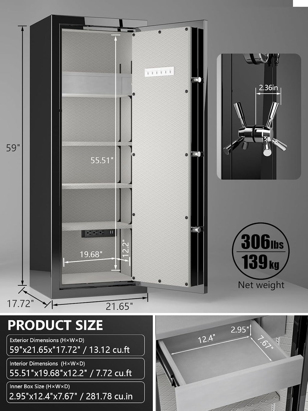 TIGERKING Large Fireproof Safe with Digital Lock,13.12 Cu Ft | Luxury Gloss Finish, 306 lb Heavy-Duty Steel Safe