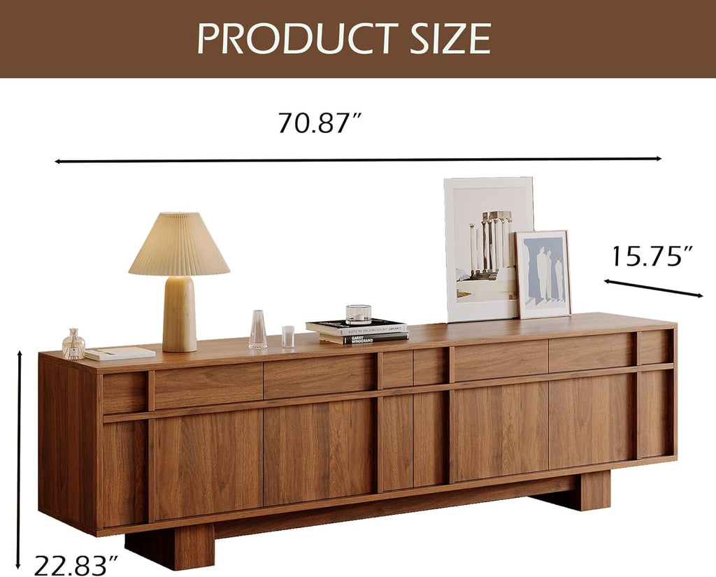 70.87" TV Stand with Storage and Shelves for 55-70 inch TV, Wood Entertainment Center with Doors