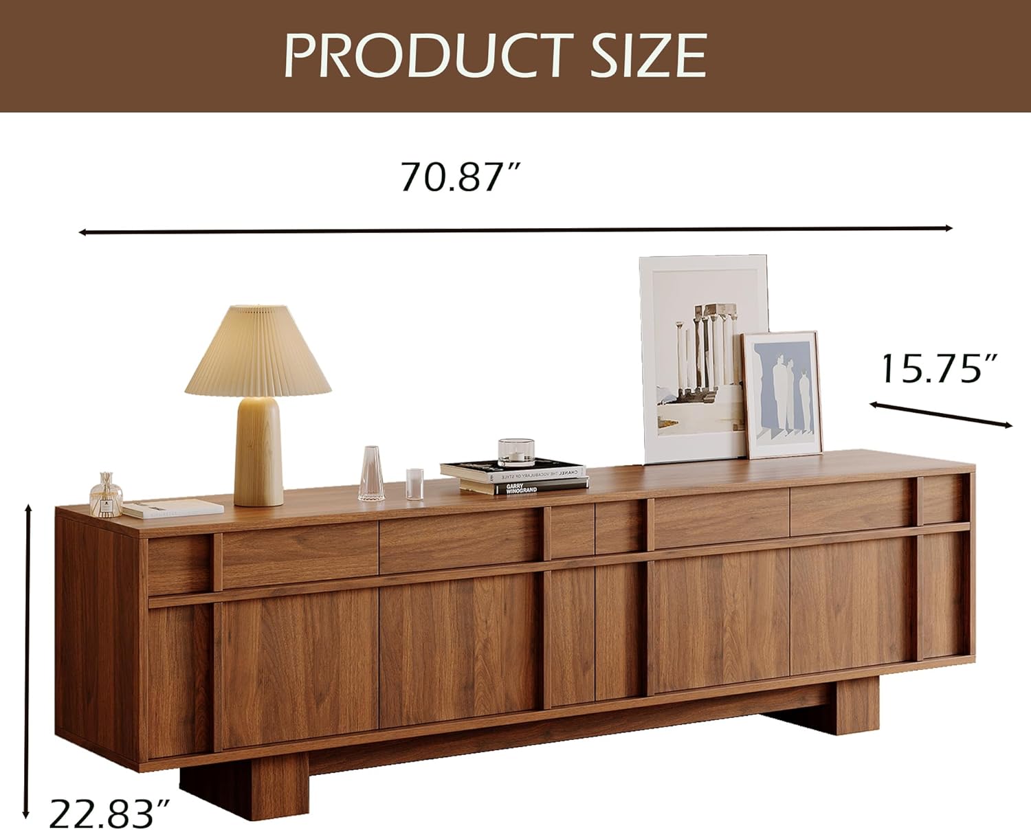 70.87" TV Stand with Storage and Shelves for 55-70 inch TV, Wood Entertainment Center with Doors