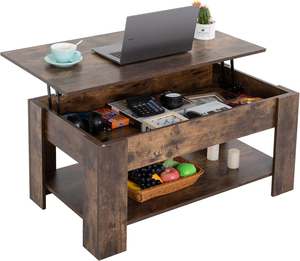 FDW Lift Top Coffee Table with Hidden Compartment and Storage Shelf Wooden Lift Tabletop for Home