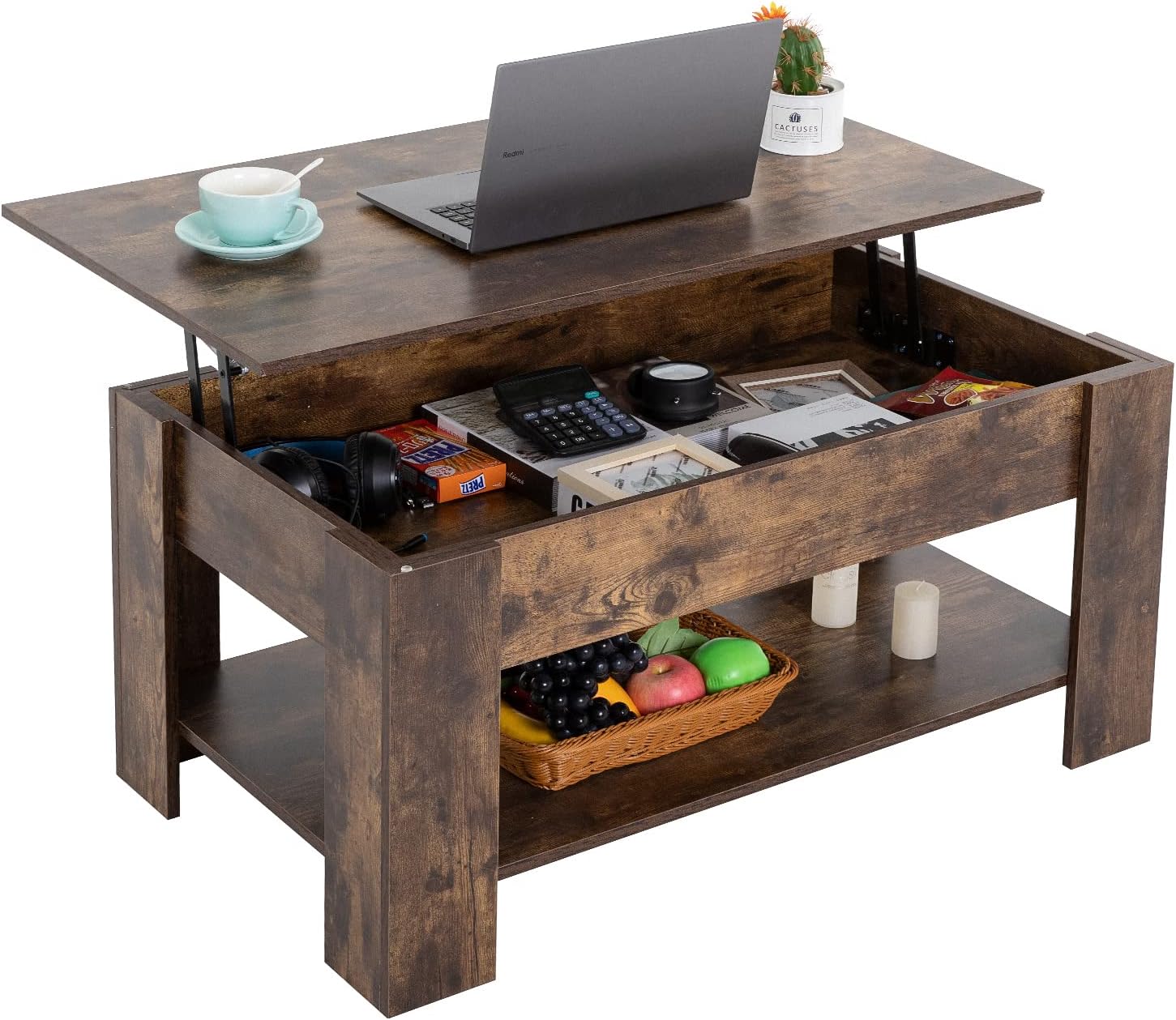 FDW Lift Top Coffee Table with Hidden Compartment and Storage Shelf Wooden Lift Tabletop for Home