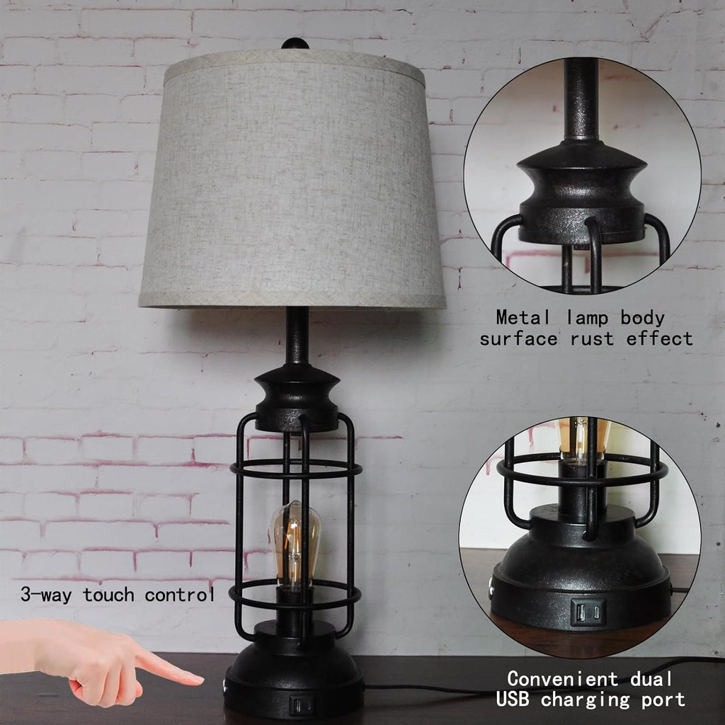 Table Lamps Set of 2 with USB Port 3 Way Dimmable Touch Lamps 28.5" Tall