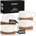 MIAMIO – 11 Oz., Set of 4 Ceramic Tea Cup and Saucer Bamboo/Tea Mug