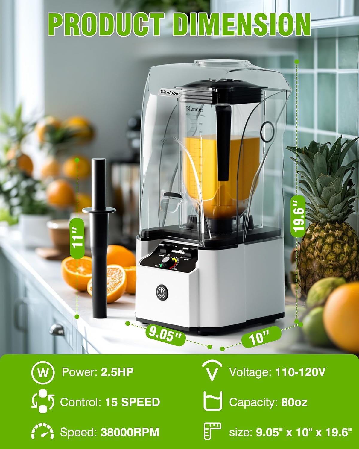 WantJoin Commercial Professional Blender With Shield Quiet Sound Enclosure 2200W Industries Strong