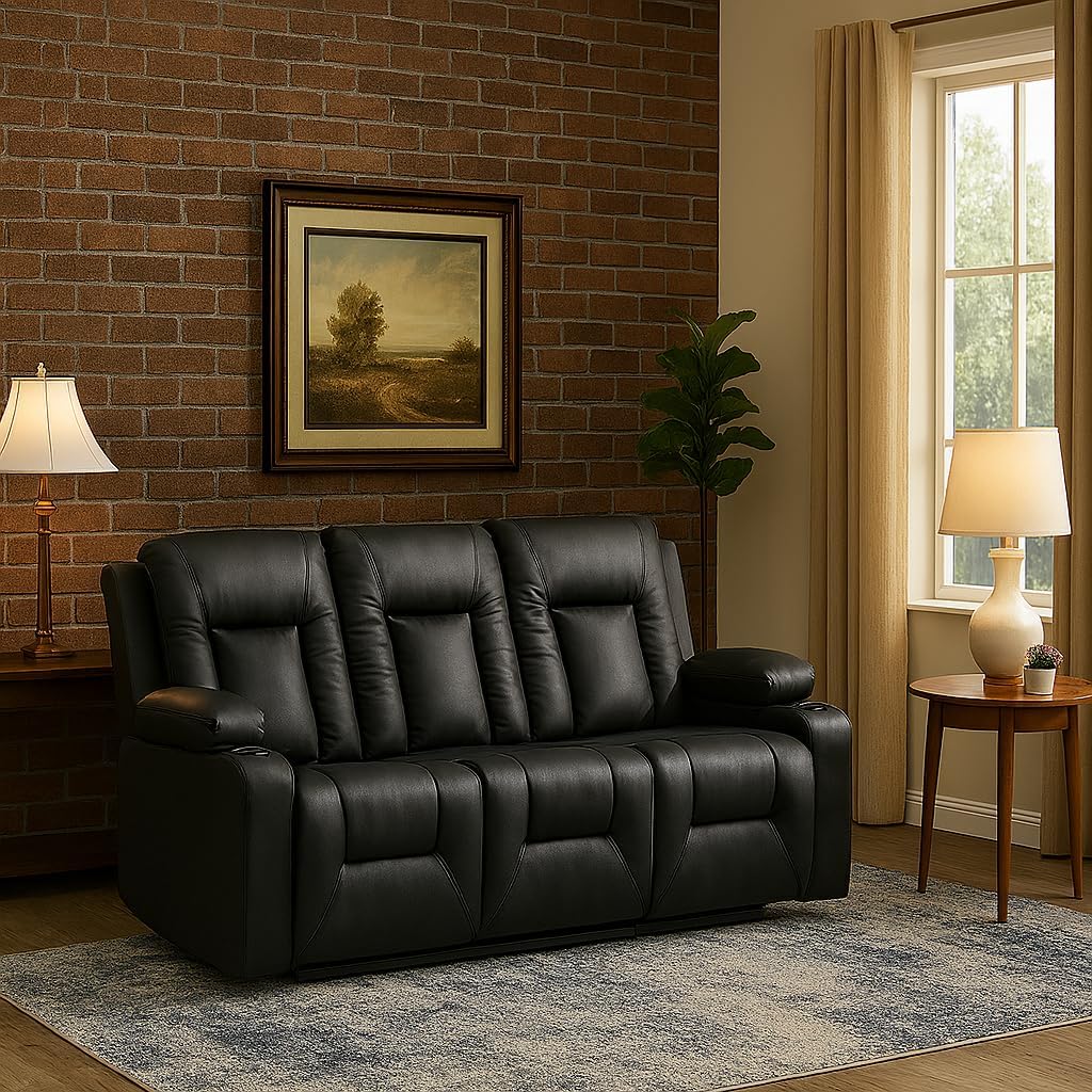 LUCKLIFE Leather Recliner Sofa Set with Manual Recliners,Living Room Furniture Set with Reclining Couch