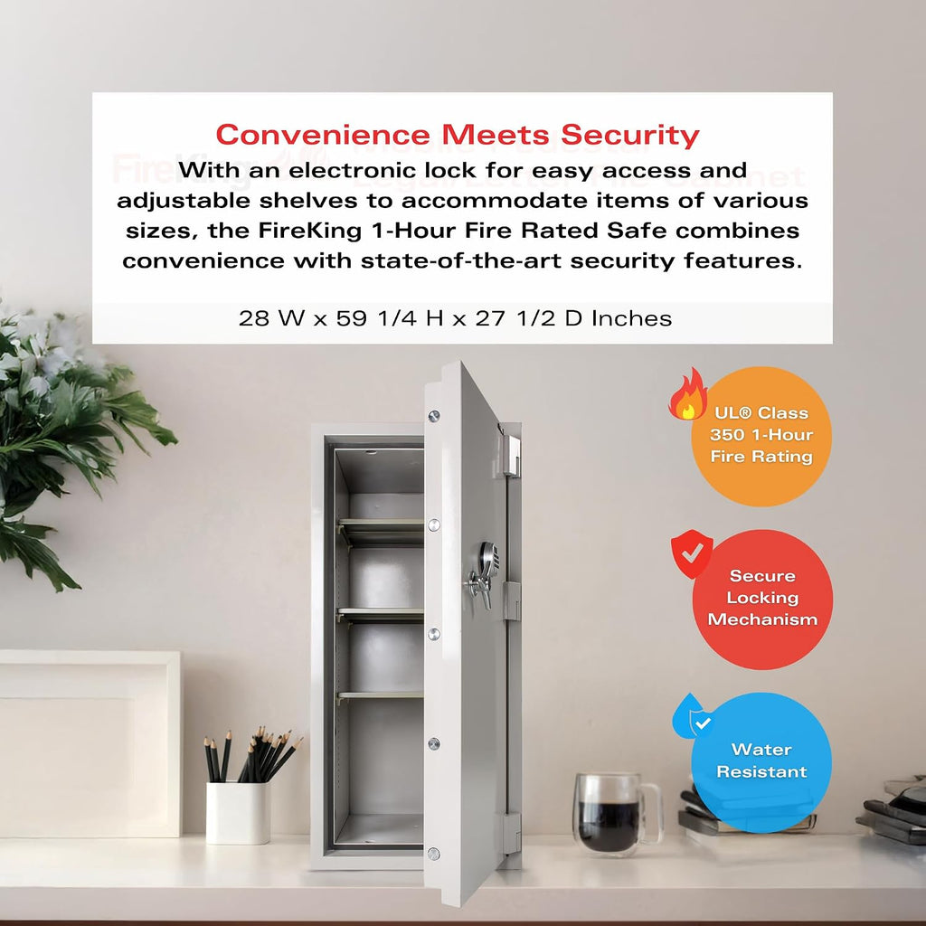 FireKing Fire Rated Safe with Electronic Lock, White | 1 Hour Fire Rated Safe - Water Resistant