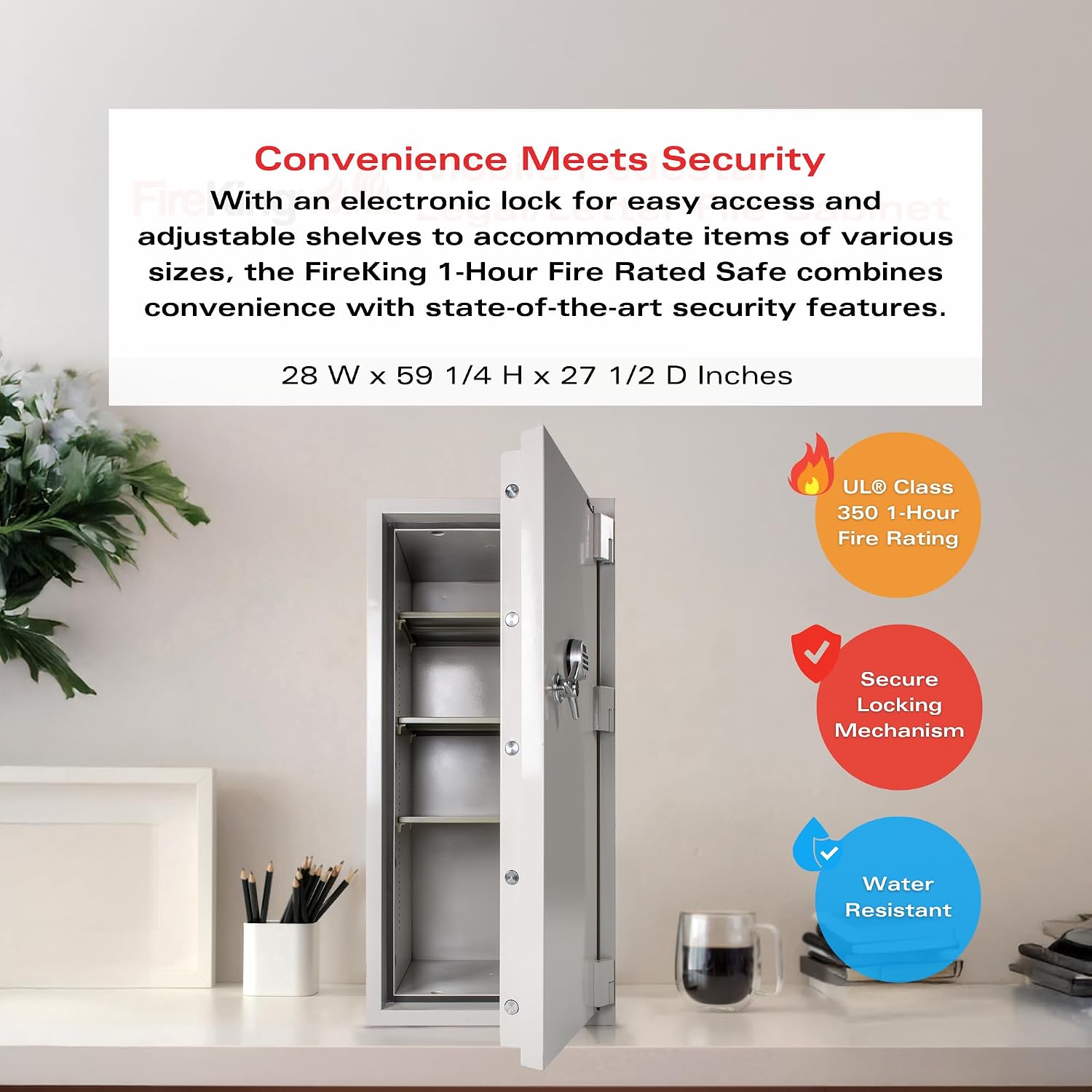 FireKing Fire Rated Safe with Electronic Lock, White | 1 Hour Fire Rated Safe - Water Resistant