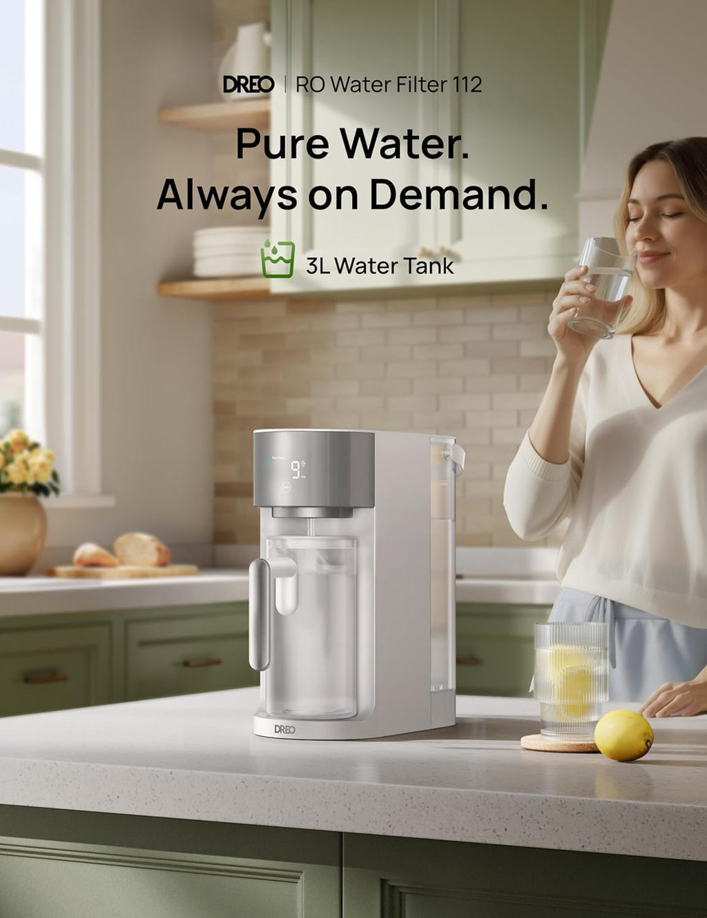 DREO Reverse Osmosis Water Filter Countertop, RO Filtration System, 3:1 Pure to Drain