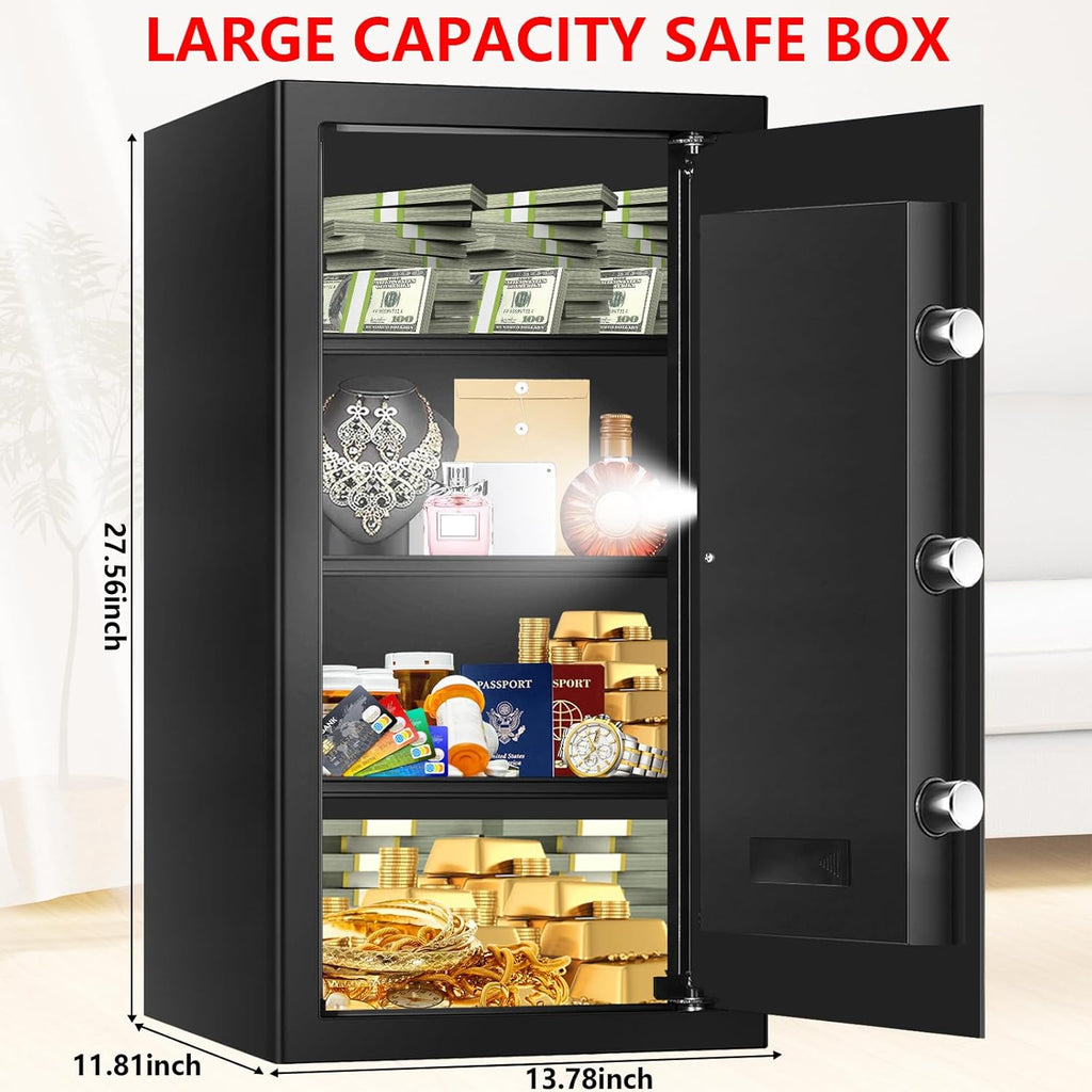 6.2 Cuft Large Home Safes Water and Fireproof with Digital Keypad & Key Lock, Fire Security Safe Box with 3 Removable Shelves
