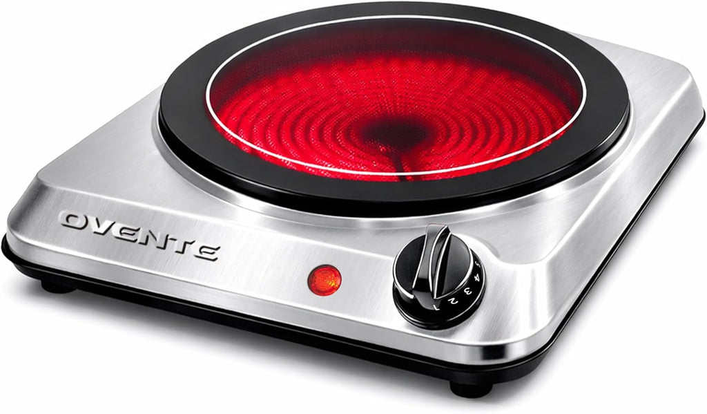 OVENTE Countertop Infrared Single Burner, 1000W Electric Hot Plate with 7” Ceramic Glass Cooktop,