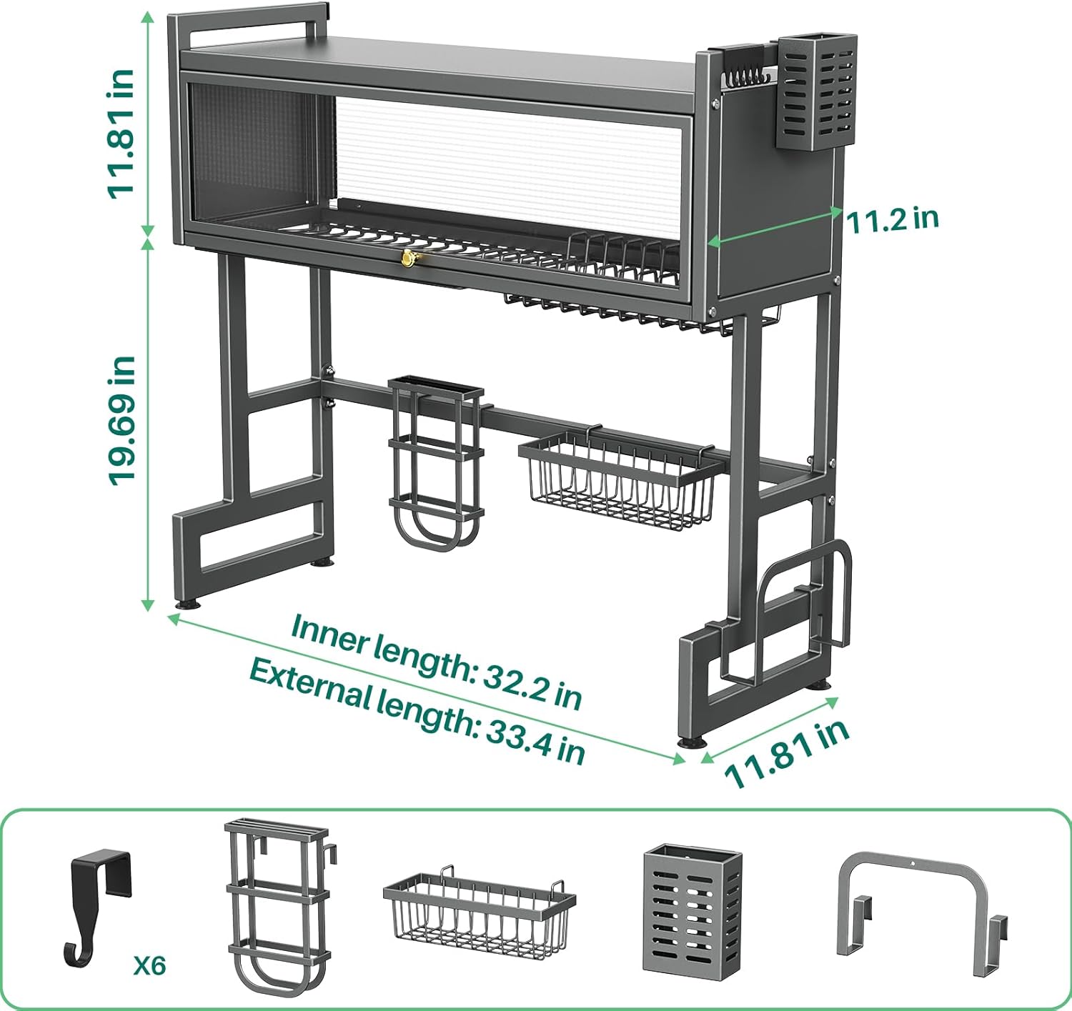 Over The Sink Dish Drying Rack with Cover, Over The Sink Dish Drainer Drying Rack 3 Tier Dish Rack