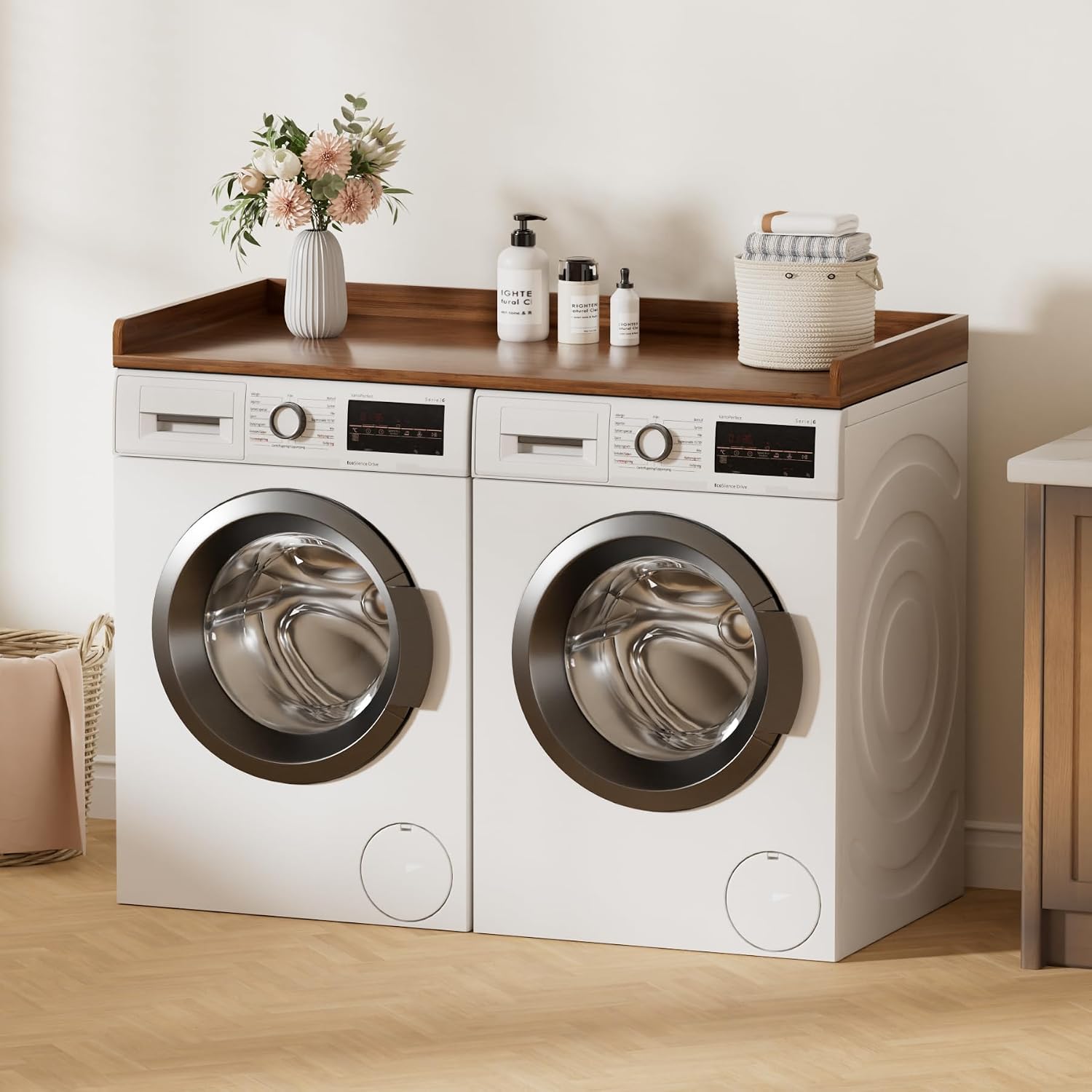 Washer Dryer Countertop, Laundry Topper with Edge Rails, 54" x 27.5" Bamboo Folding Station