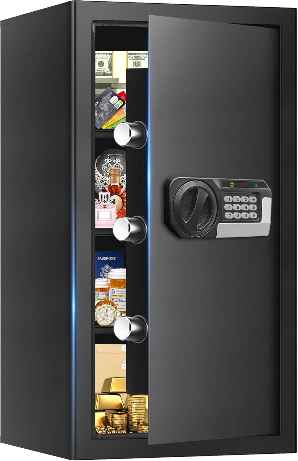 6.2 Cuft Large Home Safes Water and Fireproof with Digital Keypad & Key Lock, Fire Security Safe Box with 3 Removable Shelves