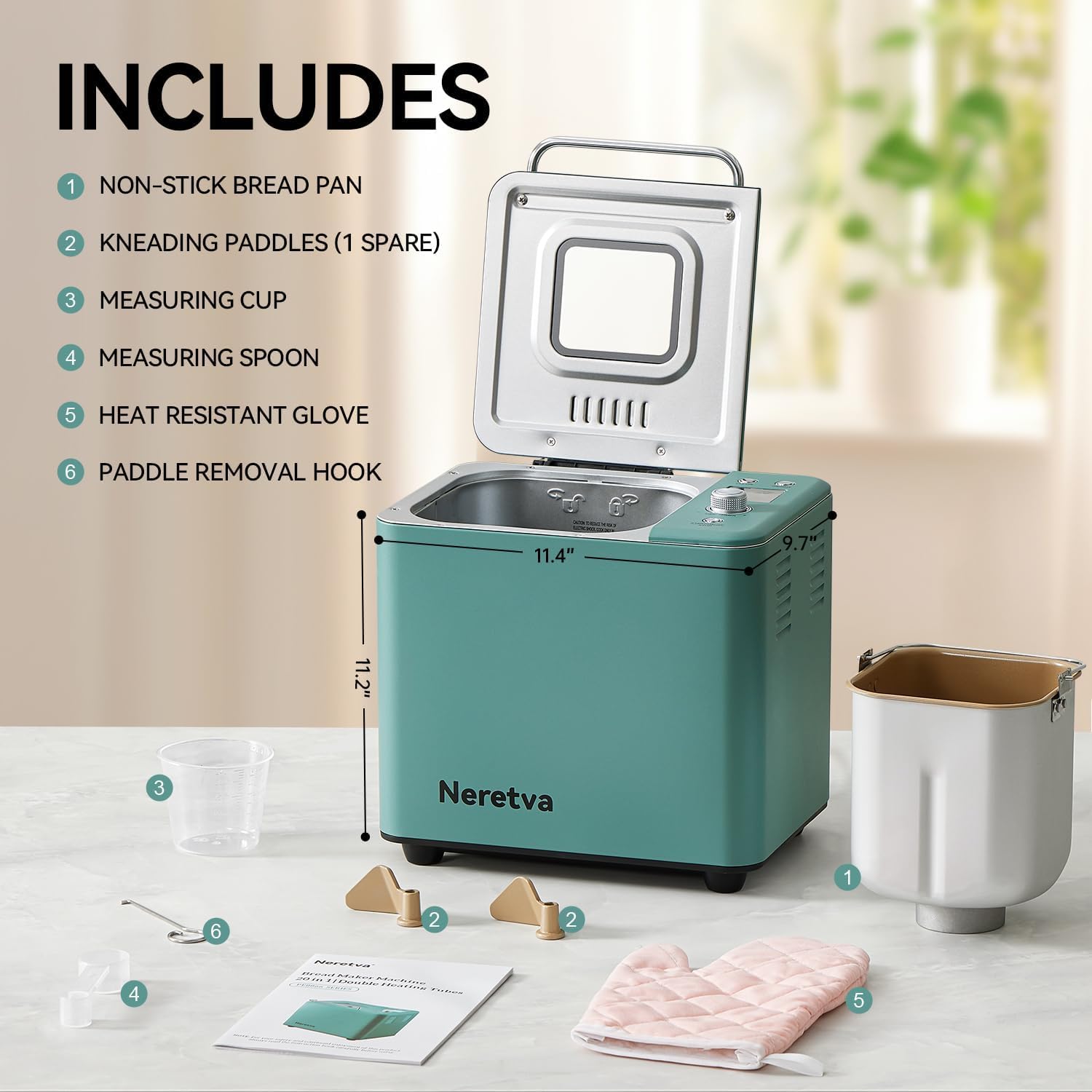 Neretva Bread Maker, 20-IN-1 2LB Bread Machine Dual Heater Bread
