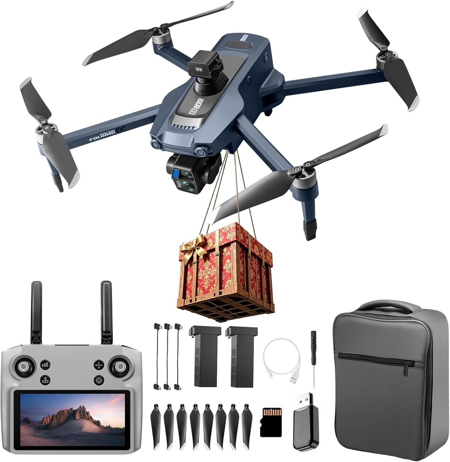 Airdrop Drone, Max Payload Capacity About 0.66 Lbs, GPS Positioning System, 4.92-Inch Touchscreen