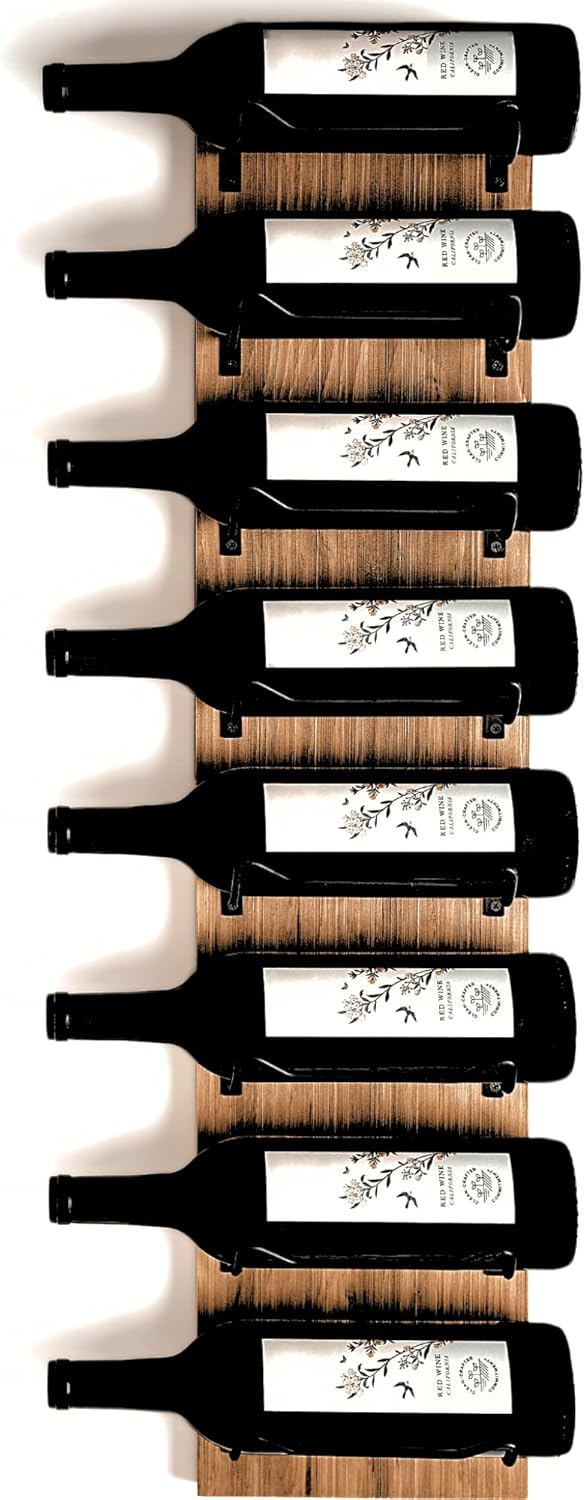 Wine Rack Wall Mounted | Wooden Wall Wine Rack with 8 Bottle Storage and Matte Black Brackets