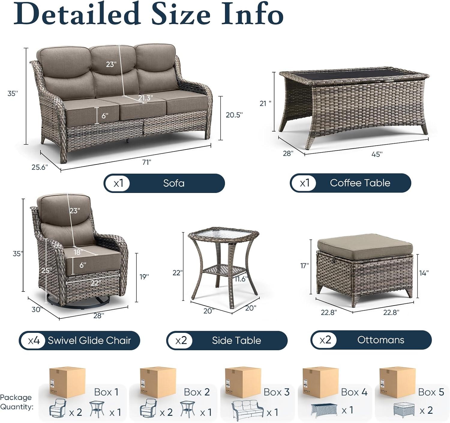 Luxury 6" Thick Cushioned 10 Pieces Patio Furniture Set with Outdoor Couch, Wicker Outdoor Conversation Set