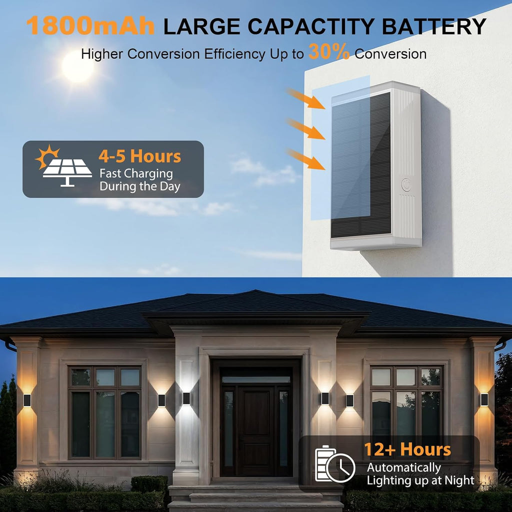Solar Wall Sconce Up & Down Lighting Solar Lghts Outdoor for Exterior/Backyard/Patio/Garage/Porch/Fence/Wall