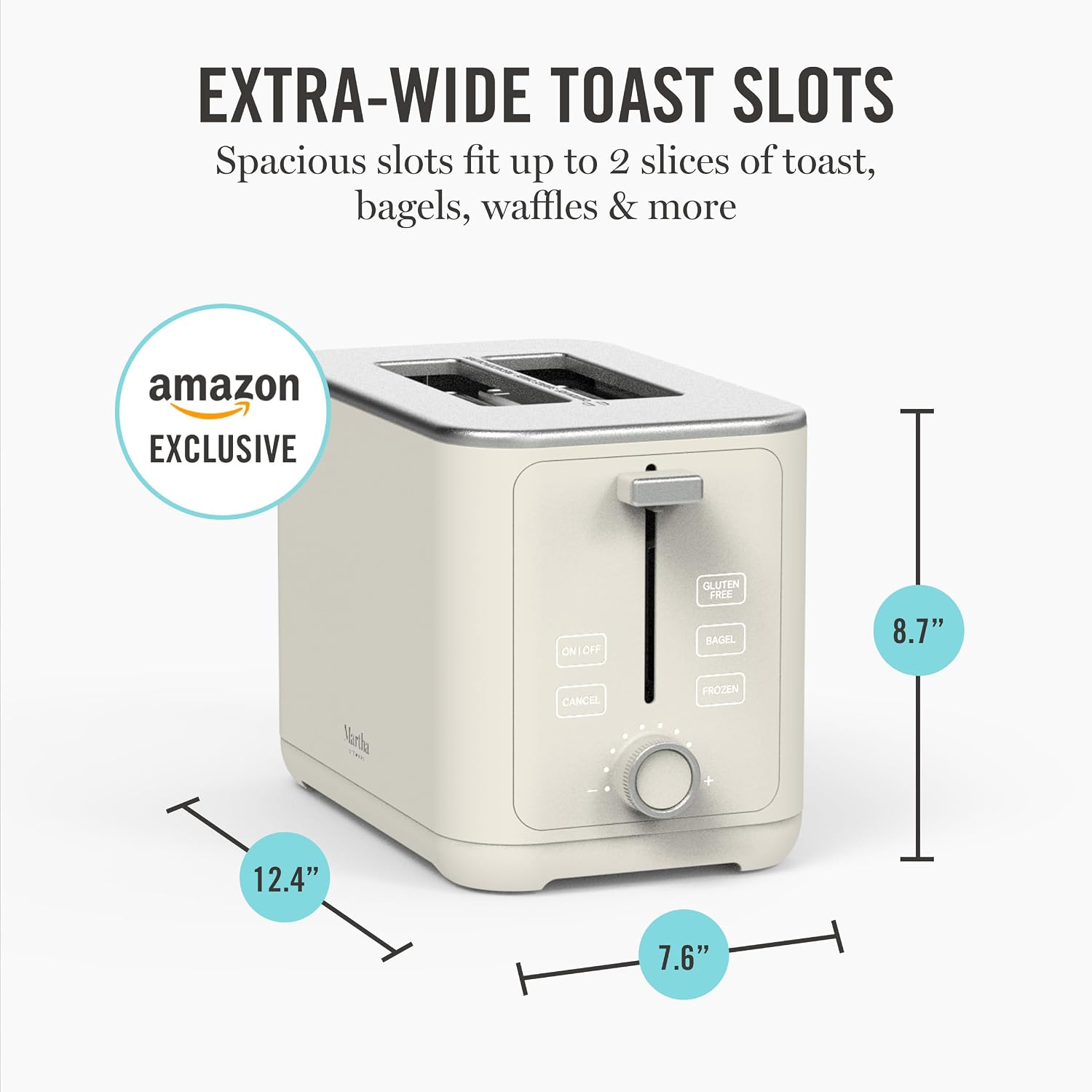 Martha Stewart 2 Slice Toaster, 10 Shade Settings with Defrost, Cancel, Bagel & Gluten-Free, Extra-Wide