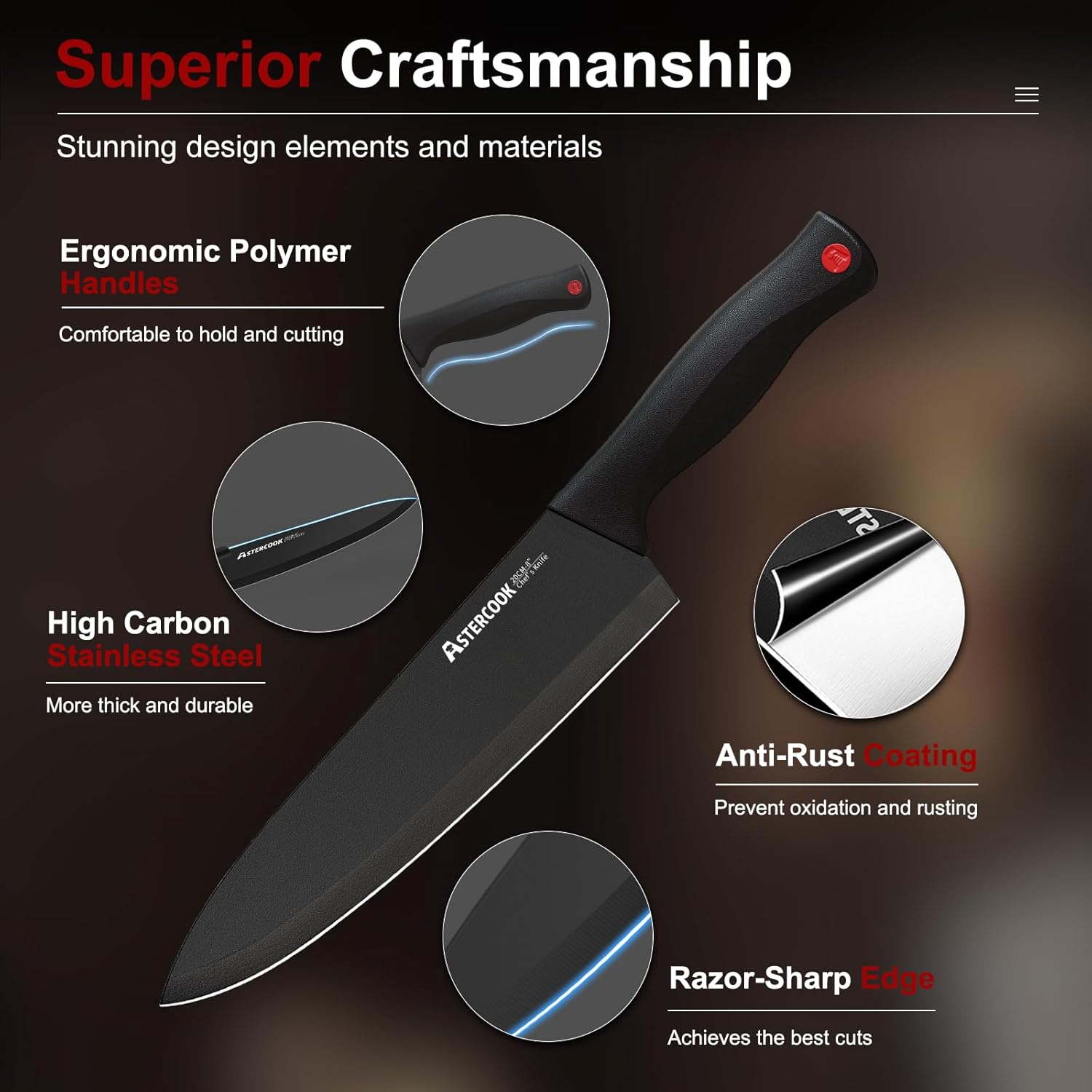 Knife Set, Astercook 15 Pieces Knife