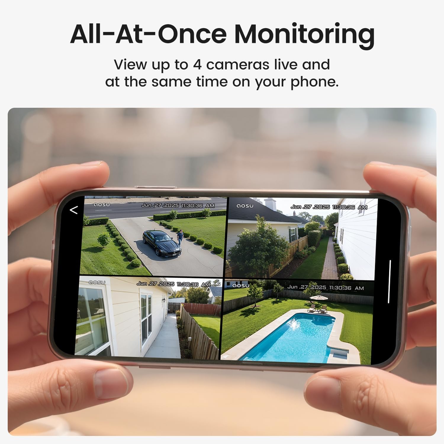 aosu Security Cameras Outdoor Wireless, 4 Cam-Kit, No Subscription Required