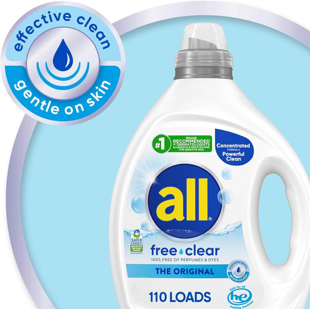 all free clear, Original, Liquid Laundry Detergent for Sensitive Skin, Unscented and Hypoallergenic