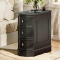Nightstand with Charging Station, Vintage Wood End Table with 3 Drawer, Victoria Narrow Side Table