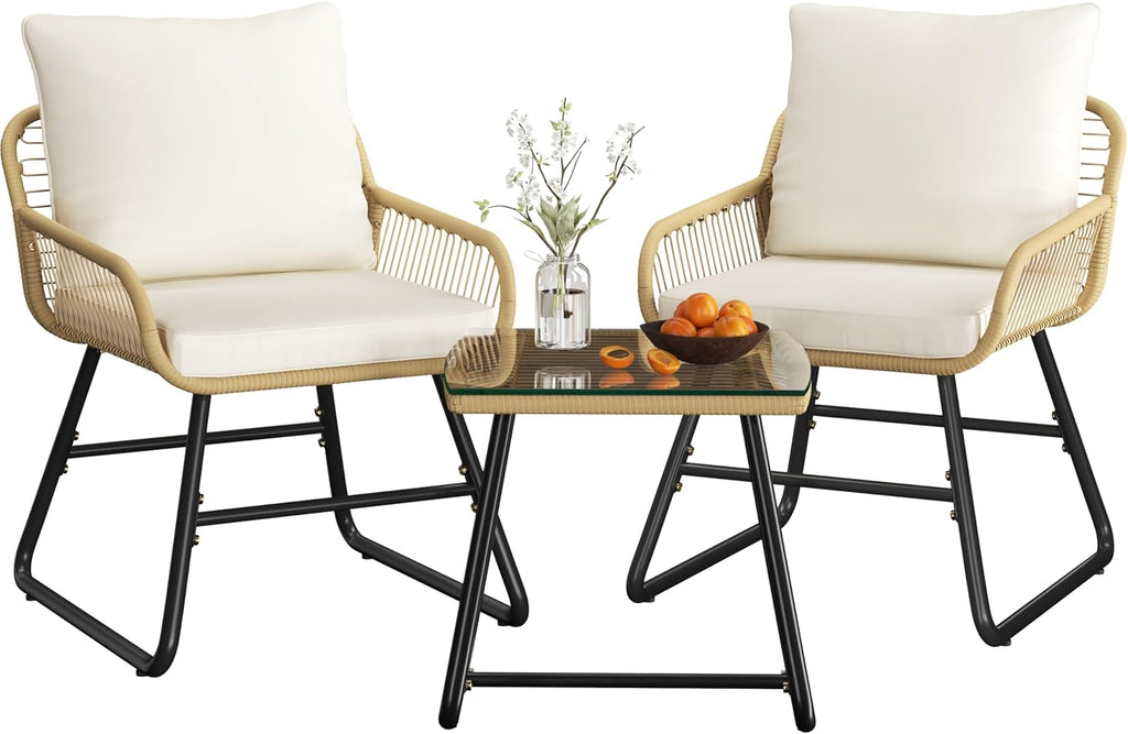Yaheetech 3 Piece Patio Bistro Set Outdoor Wicker Bistro Furniture Sets
