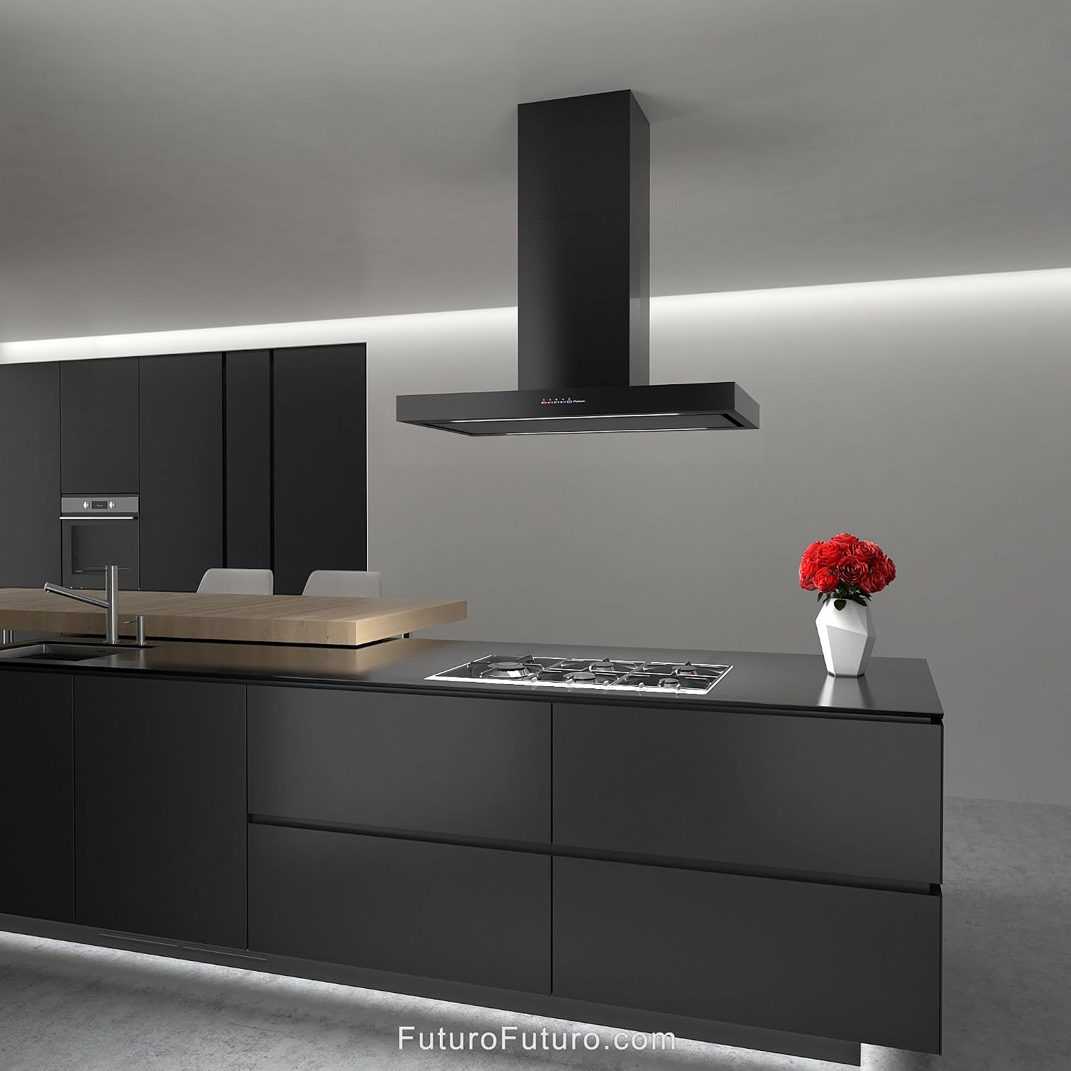 Futuro Futuro Island-mount Range Hood 36" 940-CFM | Positano Black | Black Steel Vent Hood