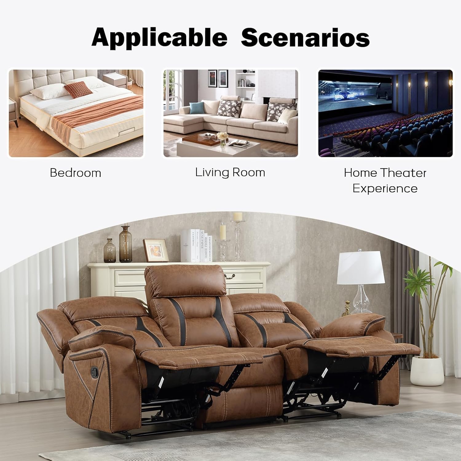 Faux Leather Manual Reclining Sofa, 3 Seat Recliner Sofa Chair