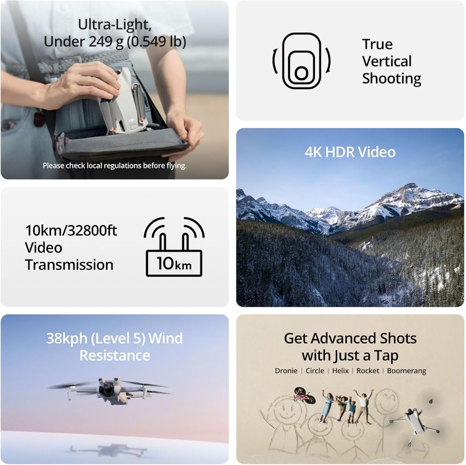 DJI Mini 3 (DJI RC), Lightweight 3x Mechanical Gimbal Drones with Camera