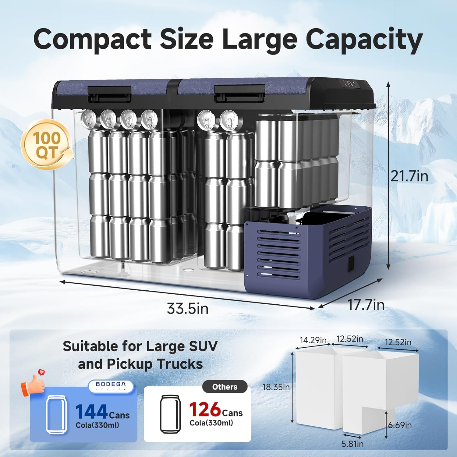 BODEGACOOLER 12 Volt Refrigerator, 100QT(95L) IPX4 Waterproof Electric Cooler