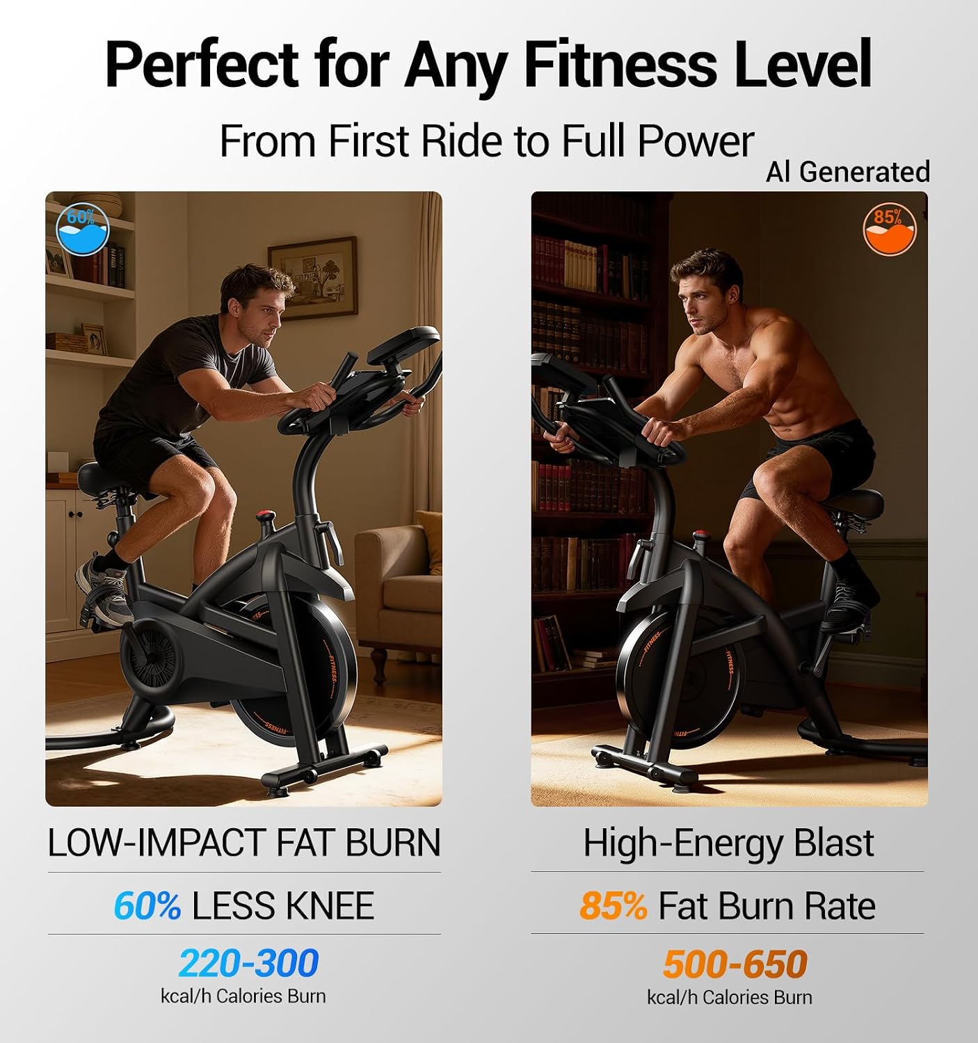 CURSOR FITNESS Exercise Bike, Brake Pad Stationary Bike for Home with Exclusive App