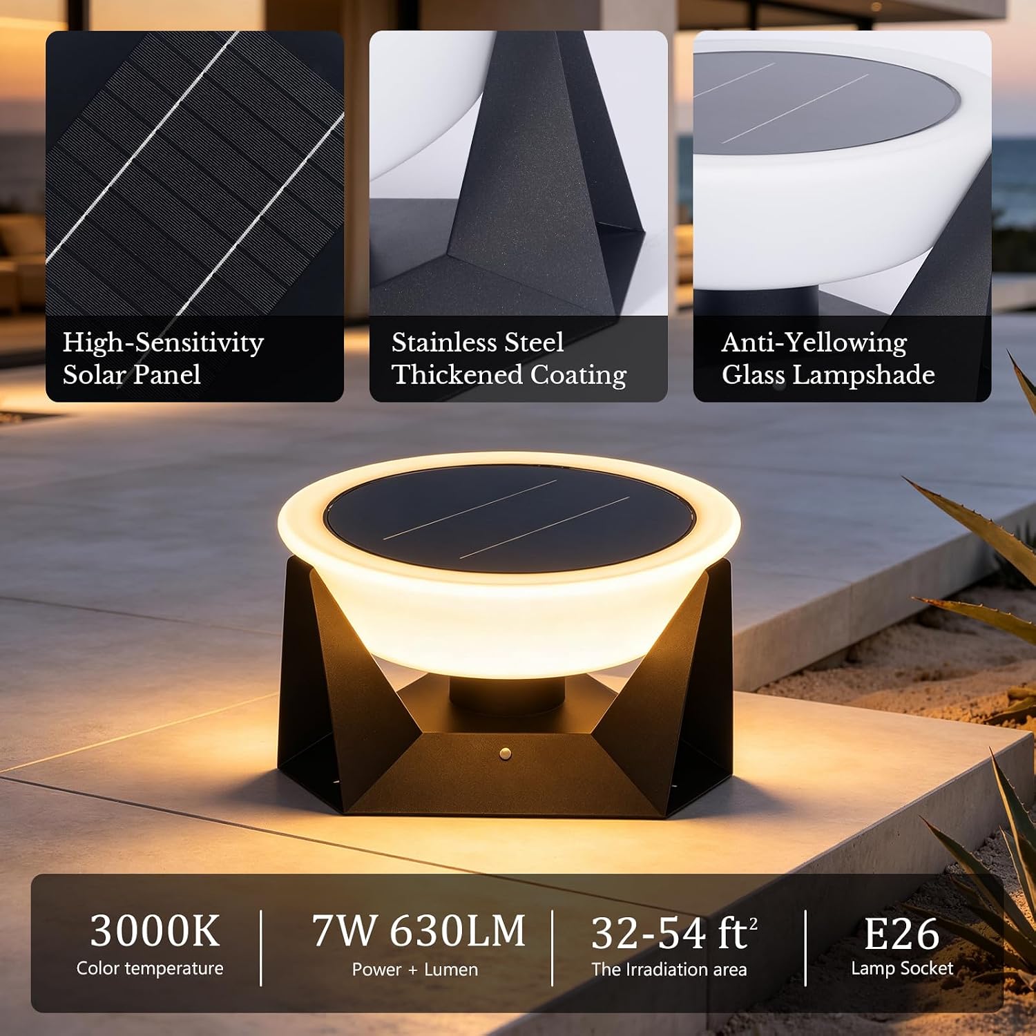 14.96" Dimmable Floor Lamp, 3000K Large Solar Lanterns Outdoor Waterproof, IP54 Waterproof Outdoor Patio Floor Lamp
