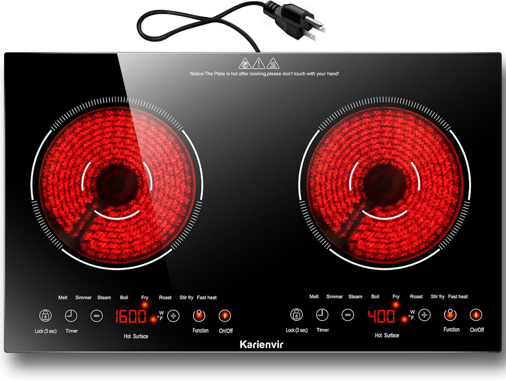 2 Burner Electric Cooktop 110v, 2000W Electric Stove Top Countertop & Built-in, Plug-in Electrics Cooktop 24"
