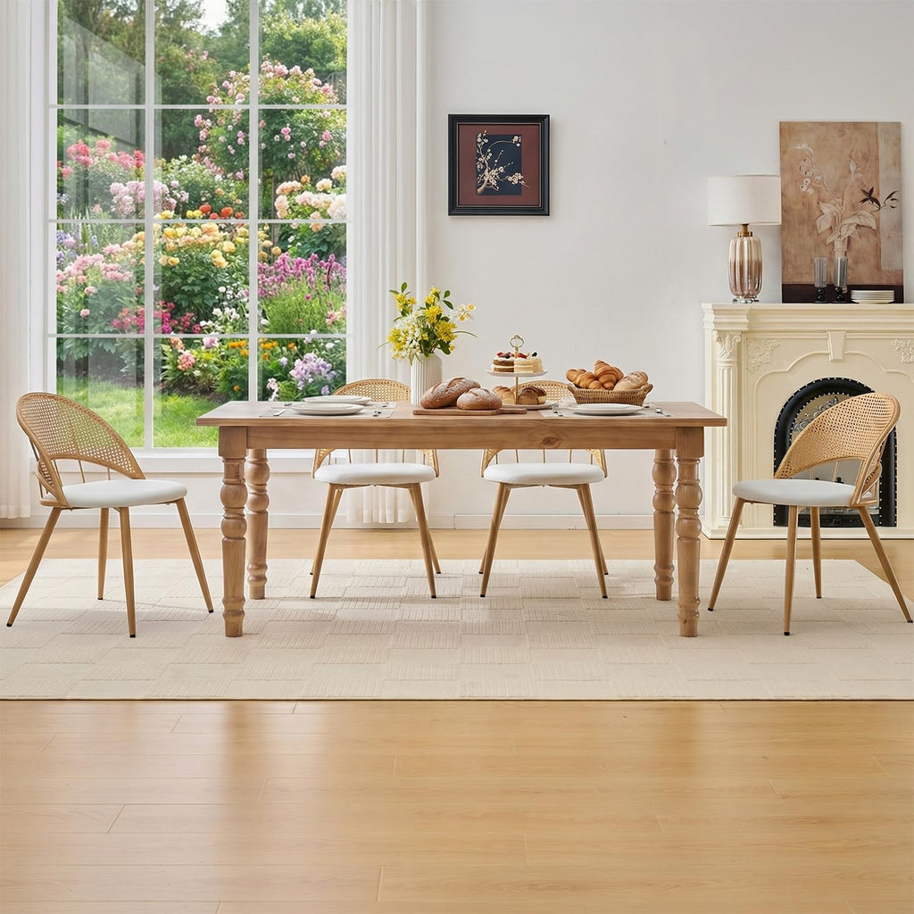 TYBOATLE Rattan Dinner Chairs Set of 4 with Faux Leather Cushion, Modern Dining Room Chairs