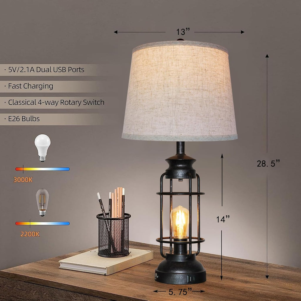 Table Lamps Set of 2 with USB Port 3 Way Dimmable Touch Lamps 28.5" Tall