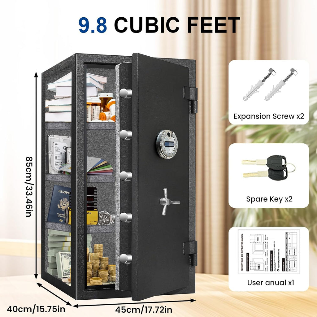 9.8 Cub 124 Lb Extra Large Biometric Genuine Fireproof Waterproof Home Safe