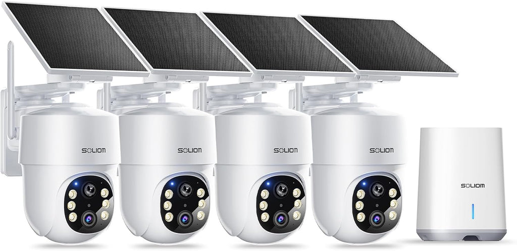 SOLIOM- 5MP Security Cameras Wireless Outdoor, No Subscription & Solar Powered,4-Cam