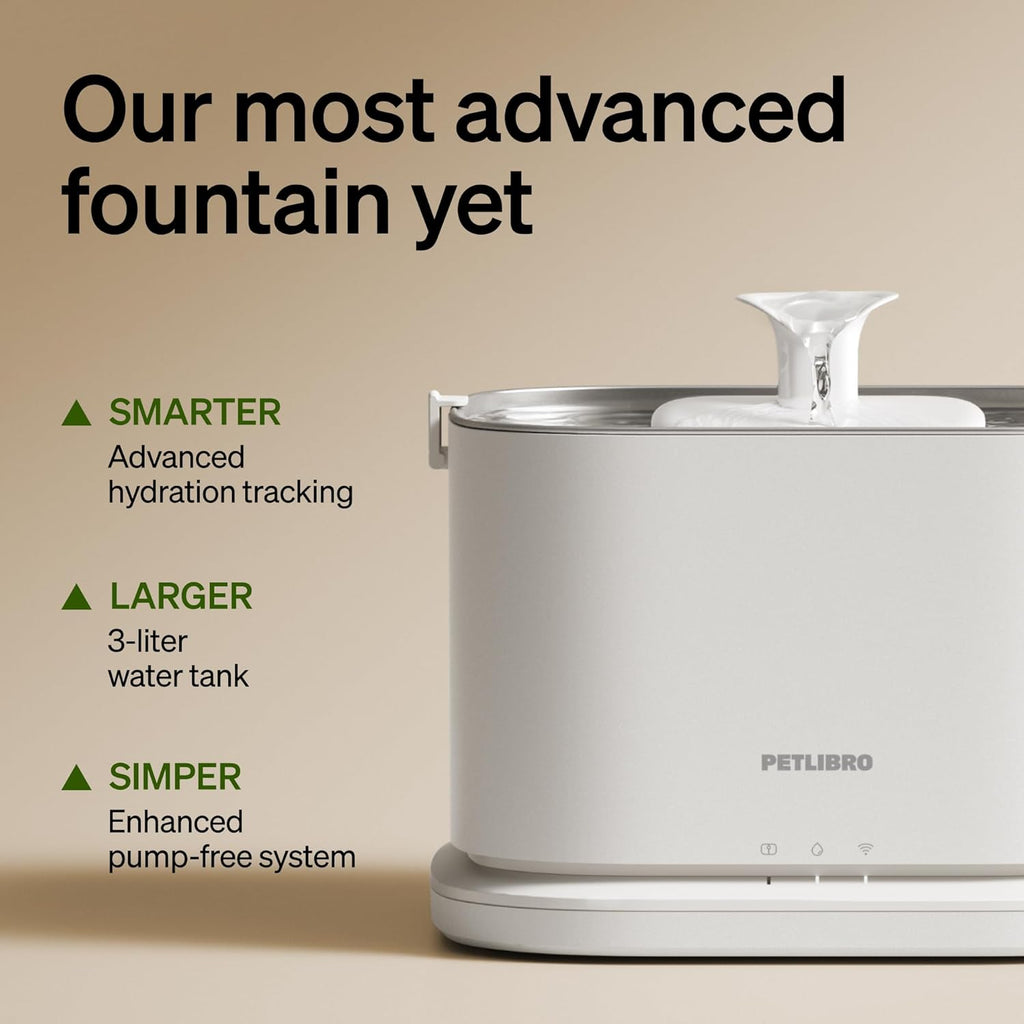 PETLIBRO Quiet Dog Water Fountain Stainless Steel Tray, Smart Pet Water Fountain for Dogs Inside with App Monitoring
