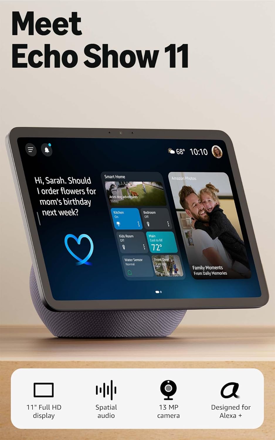 Amazon Echo Show 11 (newest model), Vibrant Full-HD 11" display