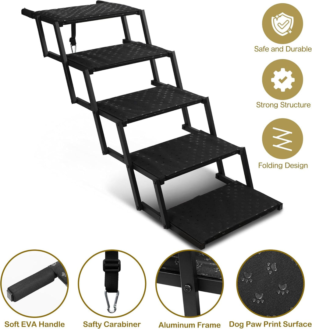 Dog Stairs for Car - Foldable Dog Ramps for Large Dogs with Non Slip Surface, Portable