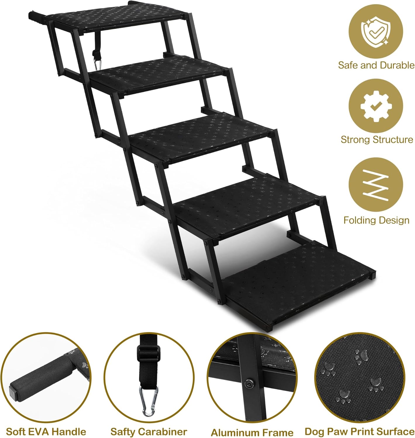 Dog Stairs for Car - Foldable Dog Ramps for Large Dogs with Non Slip Surface, Portable