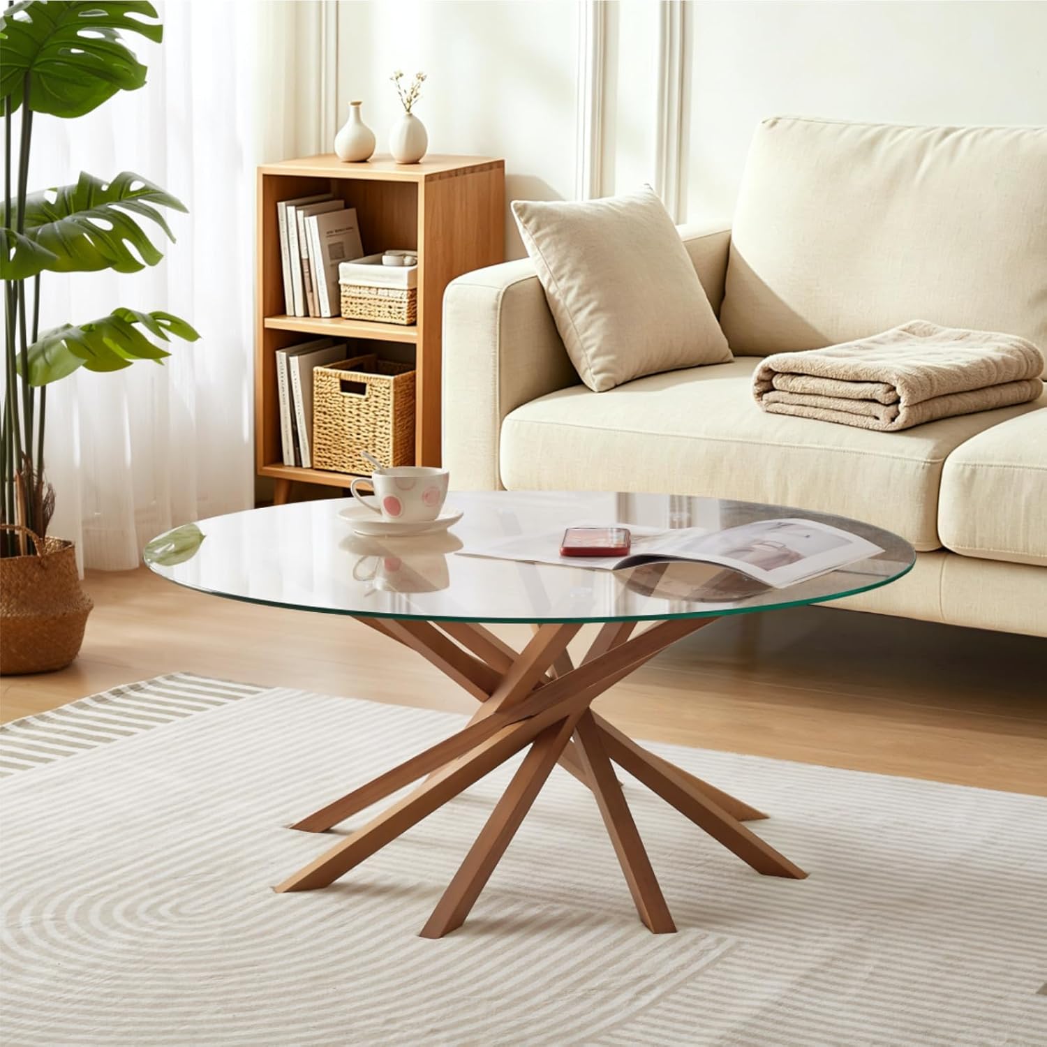 Round Glass Coffee Table-Mid Century Modern Circle Coffee Table