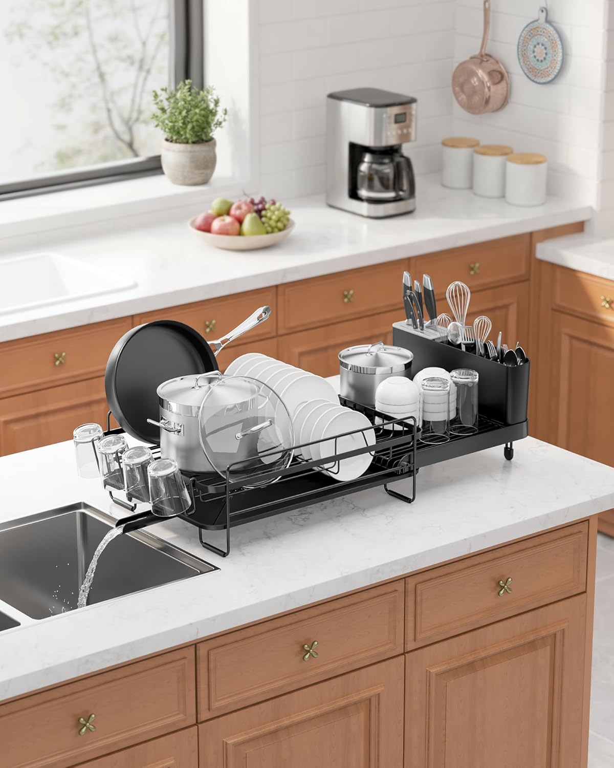 Kitsure Large Dish Drying Rack - Extendable Dish Rack, Multifunctional Dish Rack for Kitchen Counter